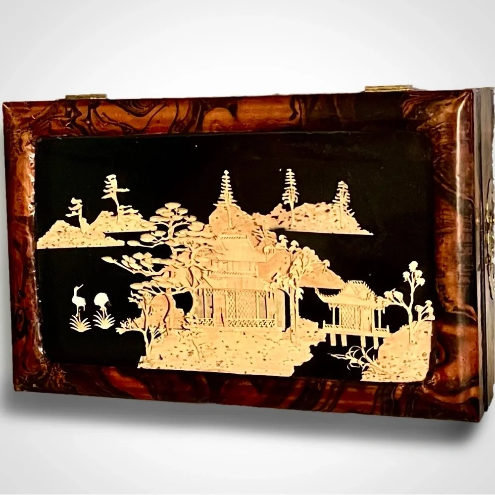 Jewelry Box East Asian Cork Art Ruanmu Hua Design - Picture 3 of 10